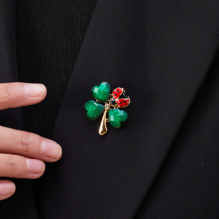 Vue Portée Broche Coccinelle Trèfle Porte-Bonheur