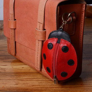 Porte-clés Petit Porte-Monnaie Coccinelle en Cuir de Vache véritable