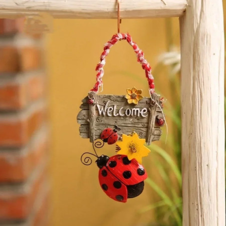 Vue détaillée du Petit panneau Coccinelle "Bienvenue" - 2 versions au choix !