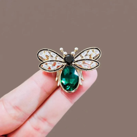 Avant Broche Libellule éclats de Cristal Vert et Or