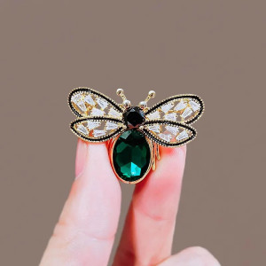 Broche Libellule éclats de Cristal Vert et Or