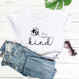 T-shirt manches courtes pour femmes, 100% coton Bee KIND blanc