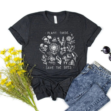 T-shirt femme Plant These ... Save the bees Couleur Gris fonce