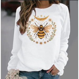Sweat-shirt Abeille pour femme Abeille Marguerittes et Lune Mystique Couleur Blanc