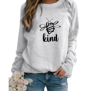 Sweat-shirt Abeille BEE Kind à manches longues et col rond Couleur Gris