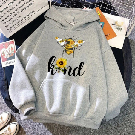 Hoodie Abeille - Bee Kind Couleur Gris