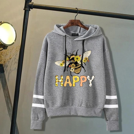 Hoodie Abeille - Bee  Happy Couleur Gris