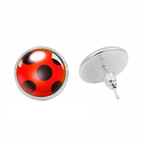 Boucles d'Oreilles Coccinelle Bouton en Acier Inoxydable Couleur Argent