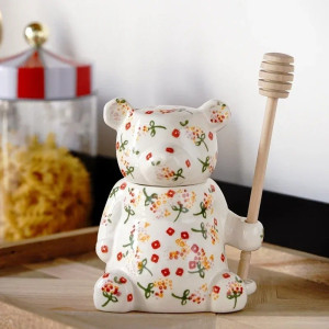 Pot à miel ourson en céramique décorée