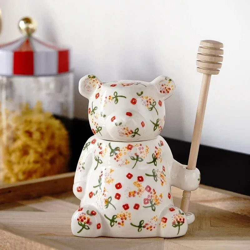 Pot à miel ourson en céramique décorée
