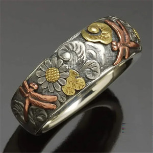 Bague Libéllule Bohème Vintage Fleurs et Libellules