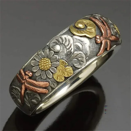 Bague Libéllule Bohème Vintage Fleurs et Libellules