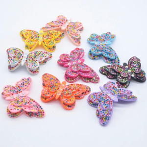 Écussons Papillon Double Aile de Papillon Strass 3D 65x42 mm - Lot de 6 pièces - 10 couleurs au choix !