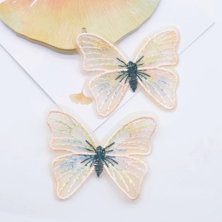 Beige  Écussons Papillon Aile de Papillon en Maille Brodée