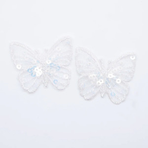 Écussons Papillon à coudre Aile de Papillon Maille et Paillettes couleur Blanc