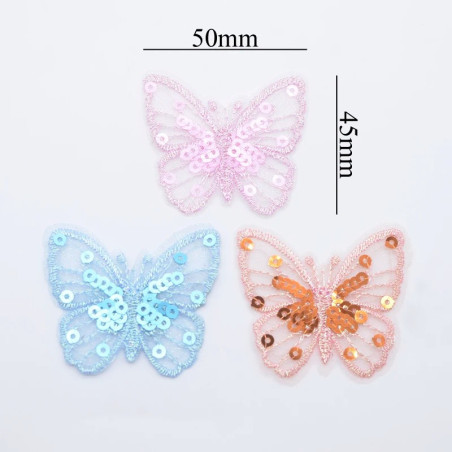Dimensions Écussons Papillon à coudre Aile de Papillon Maille et Paillettes - Lot de 10 pièces - 11 couleurs au choix !