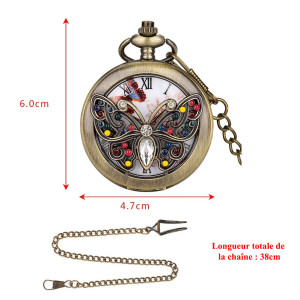 Montre de Poche Rétro à Quartz Papillon - 38 cm de longueur de chaîne - modèle Bronze