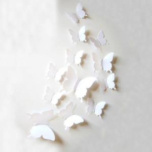 Lot de 12 pièces d'Autocollant Mural Papillon 3D - Blanc