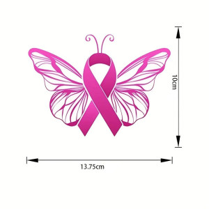 dimensions du Sticker Papillon "Ruban Rose Cancer du Sein\" - en PVC - 13.75cm x 10cm