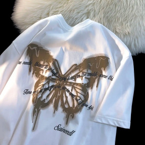 Grand T-shirt avec Grand Papillons et messages Couleur Blanc