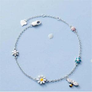 Bracelet Abeille Charme Nature - Marguerites et Abeille Modèle Couleur Argent