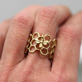 belle bague en forme de nid d'abeille pour femmes couleur or