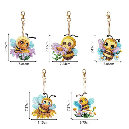 Dimensiosn Lot de 5 porte-clés breloques abeilles DIY peinture diamant