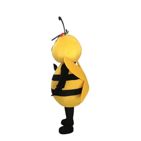 Vue de côté Costume mascote adorable abeille jaune et noire