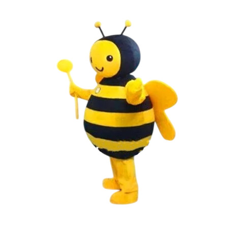 Vue de côté Costume de mascotte d'abeille aux rayures noires et jaunes !