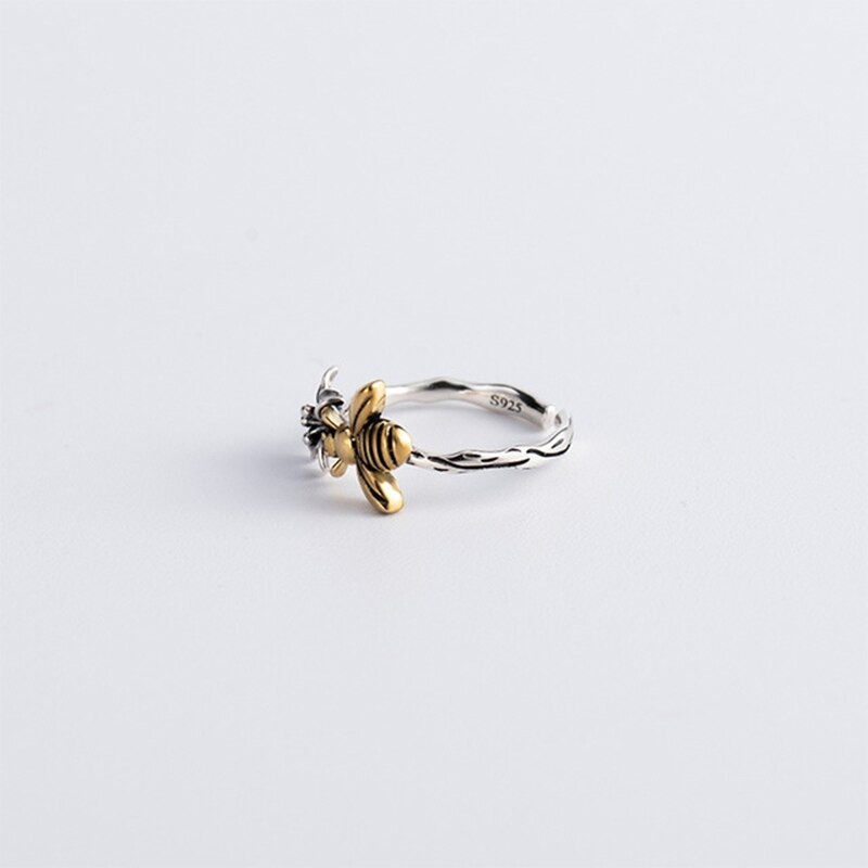 bague bijoux abeille et fleur, en argent Sterling 925