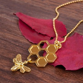 avis chaîne et pendentif couleur or en nid d'abeille