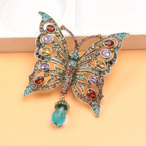 Broche Papillon en Émail avec Pendentif Perle