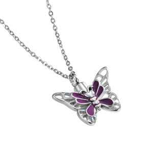 Collier papilion aux ailes déployées Strass violet