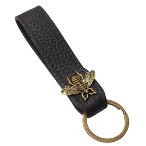 Schlüsselanhänger Biene „Königliche Eleganz“ | Leder & Bronze