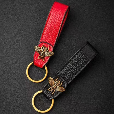 Schlüsselanhänger Biene „Königliche Eleganz“ | Leder & Bronze