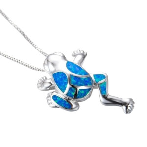 Halskette Frosch Azurblauer Schimmer | Eleganter Naturschmuck