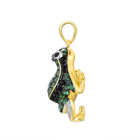 Frosch Anhänger 925 Silber - Grüner Spinell & Zirkonia