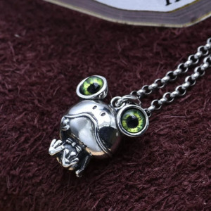 Frosch Halskette Mystisches Grünes Auge | 925 Sterling Silber