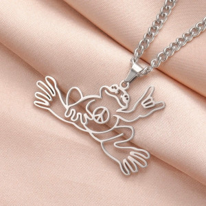 Collier Grenouille Signe de Paix Peace and Love couleur argent