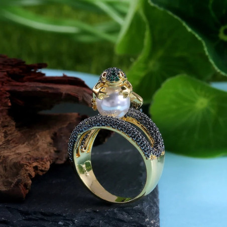 Magnifique Bague Grenouille "Perle Enchantée"