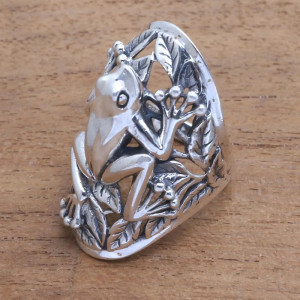 Bague Grenouille Nénuphar d'Argent