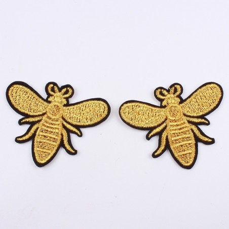 Patchs abeille brodés couleur or  2.8 x 3.4 cm