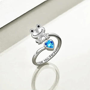 Magnifique Bague Grenouille "I Love You Forever" Strass Bleu bague redimensionnable