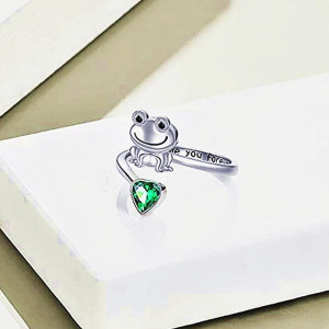 Bague Grenouille "I Love You Forever" Strass Vert - bague redimensionnable !