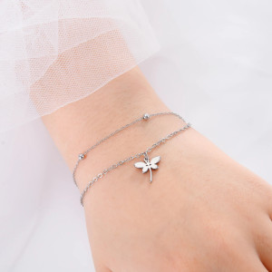 Bracelet Libellule Double Chaîne Élégante couleur argent