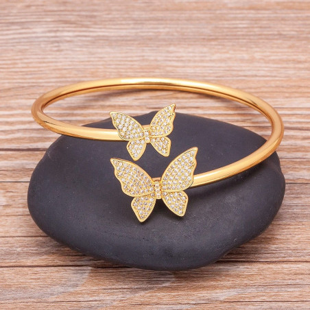 Bracelet Papillon Ouvert Doré Élégance Cristalline
