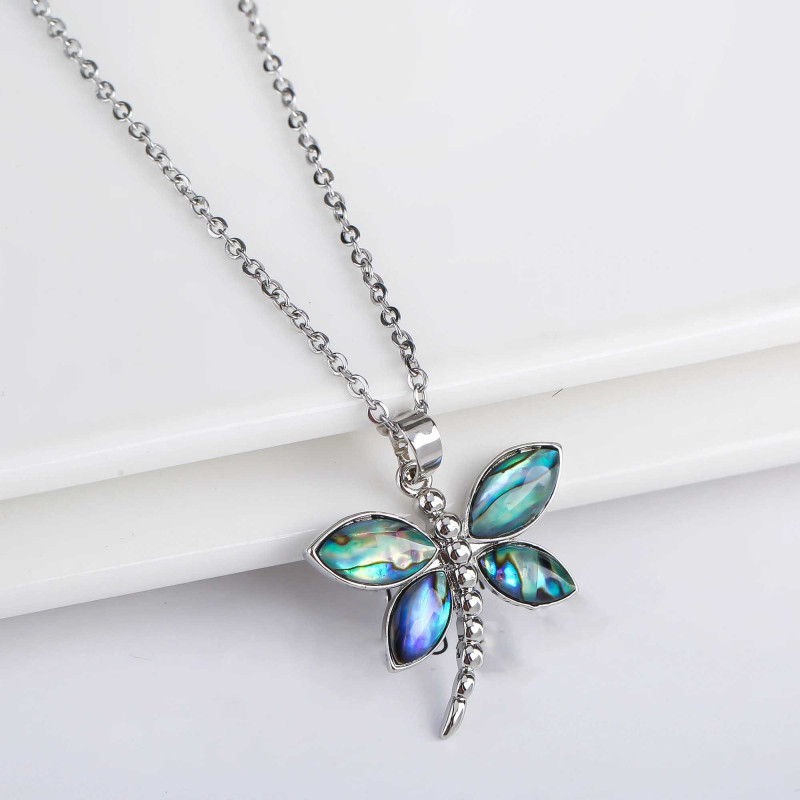Collier Libellule en Nacre d'Ormeau Naturelle