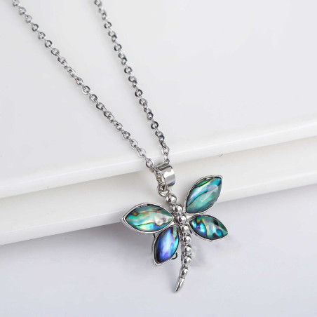 Collier Libellule en Nacre d'Ormeau Naturelle