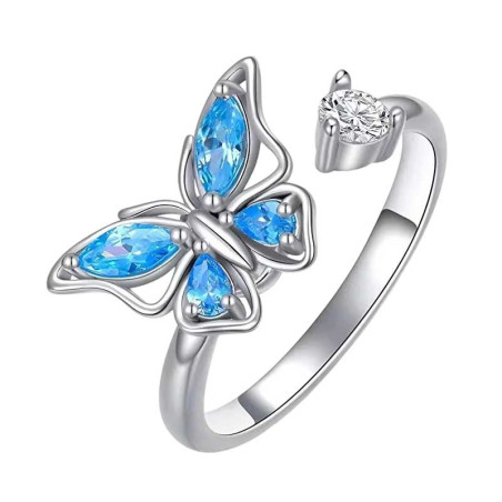 Schmetterlingsring Azur Kristall | Verstellbares & elegantes Geschenk