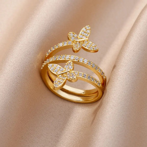 Bague Papillon Éclat Double Bijou Élégant en Or